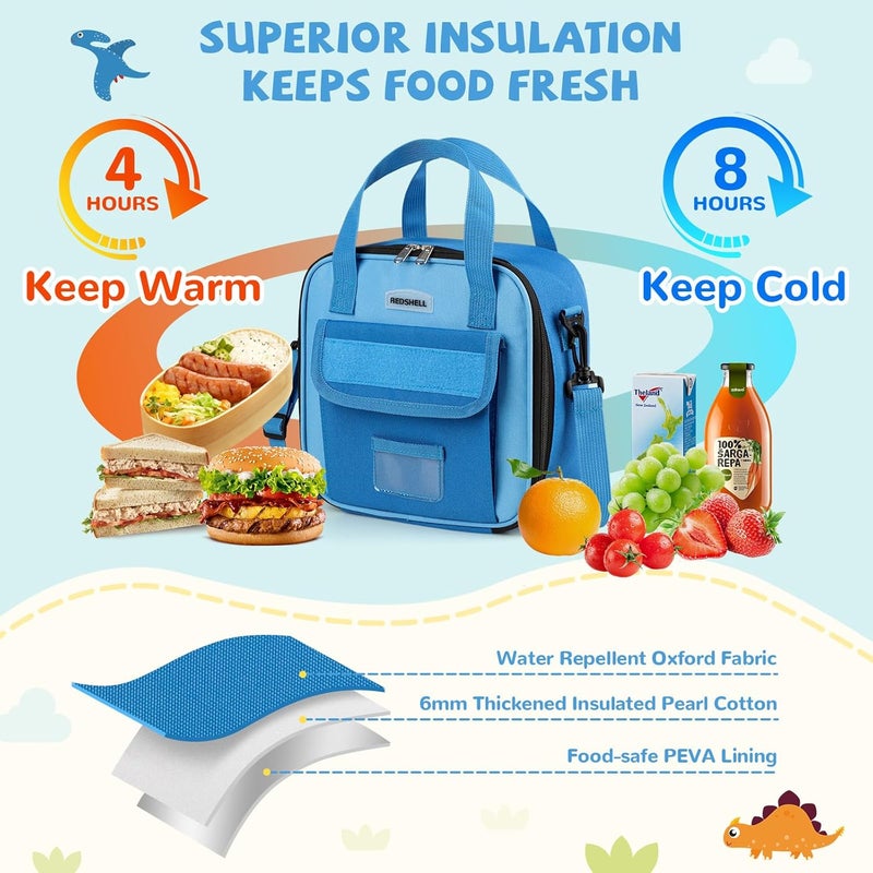 REDSHELL Tactical Lunch Box Kids, Large Insulated Lunch Bag for Boys, Cooler Lunchbag, Square Toddler Lunchbox, School Daycare Lunch Tote Pail with Water Bottle Holder Shoulder Strap, Dark Blue - Image 4